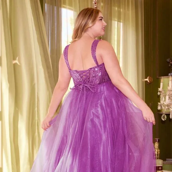 NEW FORMAL SLEEVELESS PLUS SIZE A-LINE TULLE GOWN EMBROIDERED W/ SEQUINS CD0217C